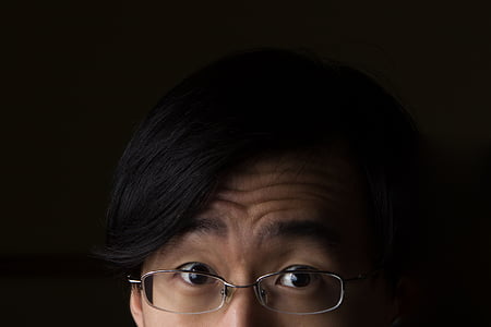 muž, na sobě, Dioptrické brýle, osoba, černé vlasy, Při pohledu na fotoaparát, Headshot