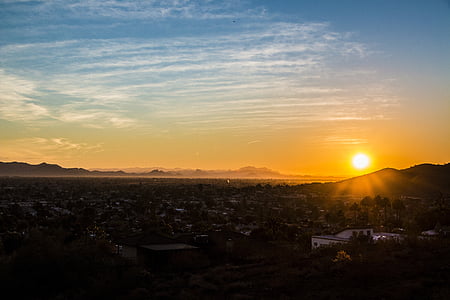 Phoenix az, pôr do sol, deserto, AZ, Arizona, ocidental, paisagem
