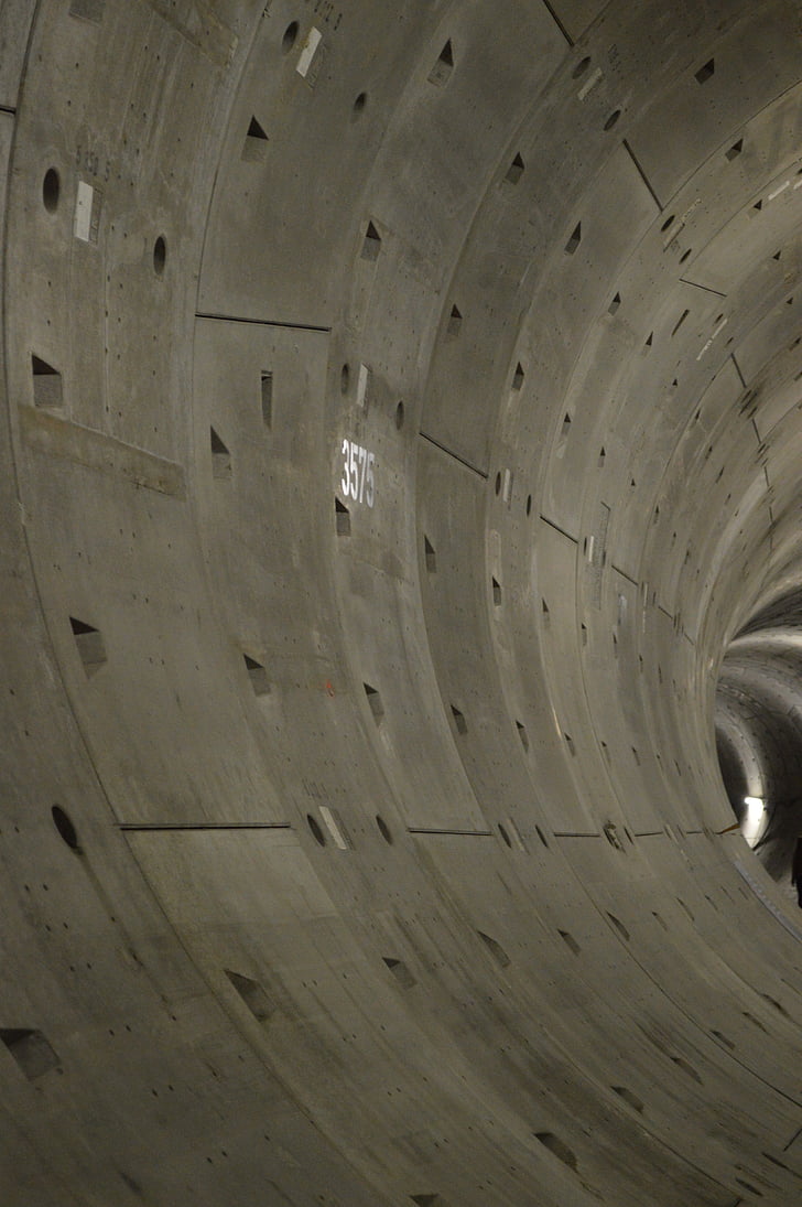 túnel, hormigón, profundidad, profundo, gris, oscuro, losas de concreto