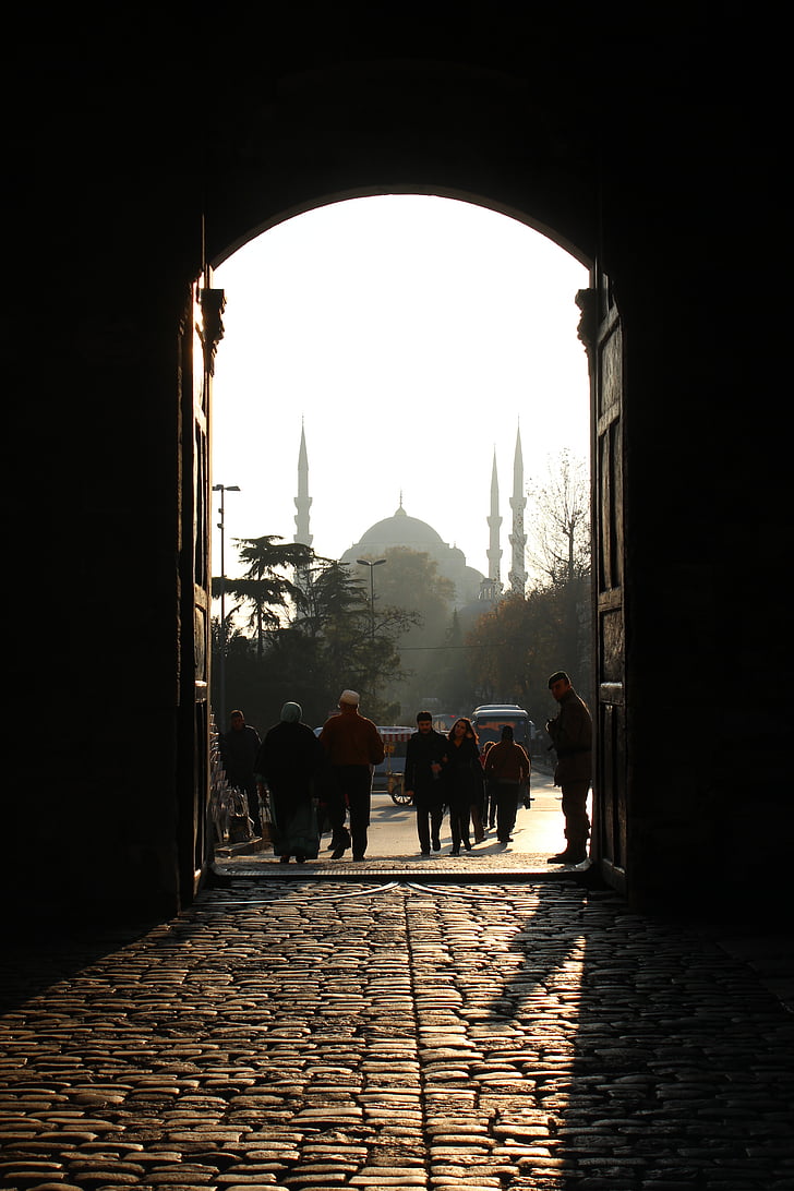 Mezquita de, Estambul, puerta, Turquía, sombra, luz, luz y sombra