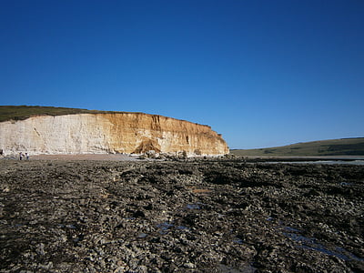 Costa, mar, pedras, rocha, penhascos brancos, Reino Unido, Inglaterra