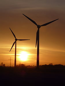 por día, viento, energía eólica, energía, puesta de sol, energía eólica, molino de viento