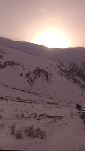 východ slunce, sníh, hory, Zimní, slunce, Jižní Osetie, Foto