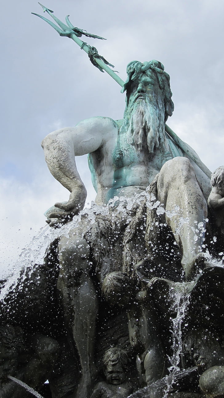 Berlin, Alexanderplatz, Fountain af neptune, springvand, Neptun, Trident, Reinhold begas