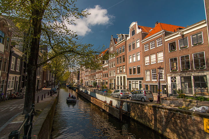 Amsterdam, kanaal, Nederland, binnenwateren, Nederlands, lente, weergave