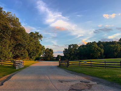 fence, driveway, landscape, rural, countryside, sky, cloud