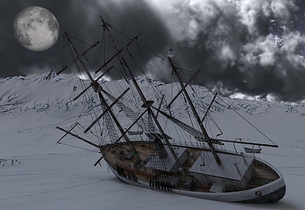 xác tàu đắm, capsize, con tàu, để lại, bị mất, Bắc cực, băng