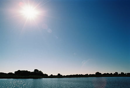 Sun, Lake, Horizon, vesi, peilaus, kimallus, auringonvalo