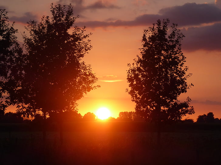 verano, puesta de sol, por encima de, paisaje, Gelderland, aire, nubes