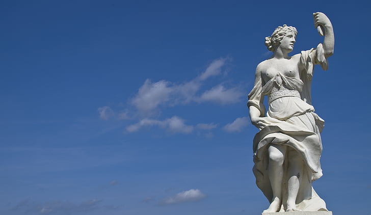 statue de, ciel bleu, antique, hannover jardins royaux de Herrenhausen, blanc, sculpture, célèbre place