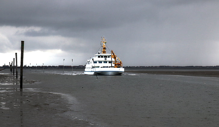 Ferry, navire, mer du Nord, île, Baltrum, mer, porte d’entrée