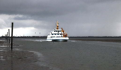 ferry, ship, north sea, island, baltrum, sea, gateway