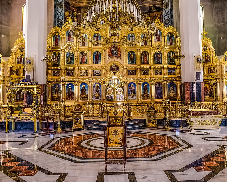 Tamassos Bischof, Russische Kirche, Icon-Bildschirm, Golden, Innenraum, Architektur, Religion
