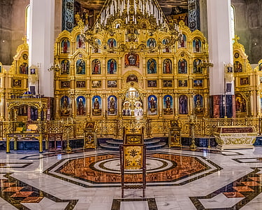 tamassos bispo, Igreja russa, tela de ícone, dourado, interior, arquitetura, religião