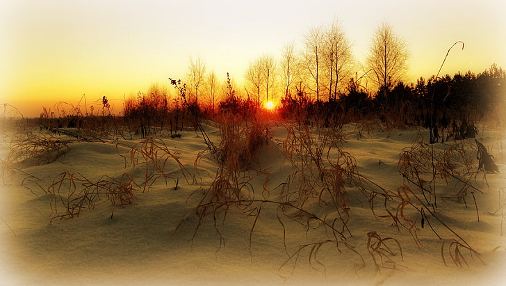 districtelor Olkusz, Polonia, apus de soare, iarna, cer, peisaj