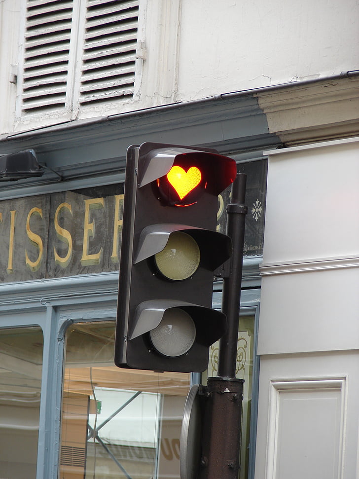 rødt lys, hjerte, signalering, trafiklys, Stop