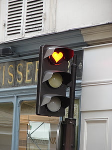 rødt lys, hjerte, signalisere, trafikklys, stopp