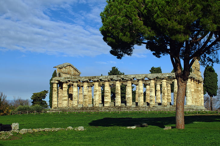 Paestum, Salerno, Włochy, Świątynia Ateny, Magna grecia, Starożytna świątynia, Świątynia Grecka