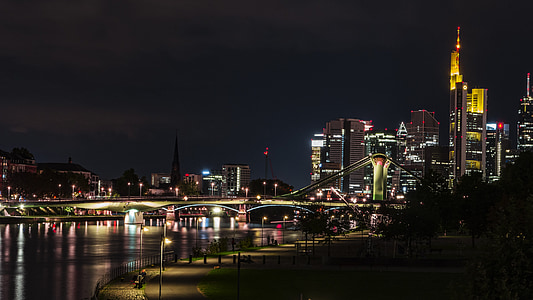 Frankfurt am Main, Hauptfluss, Nacht, Stadt, City-Nacht, Skyline, Architektur