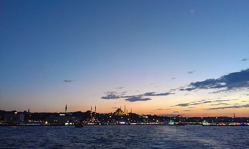 Bosphorus, abendstimmung, Sunset, rannikul, Istanbul, taevas, vee