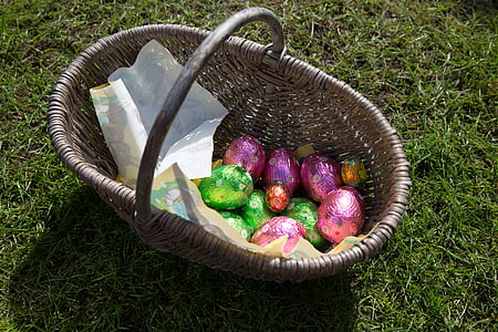 Semana Santa, huevo de Pascua, ij, huevos, púrpura, verde, cesta