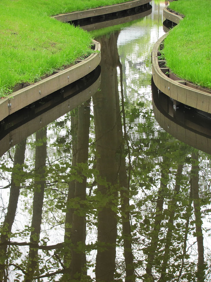 channel, water, amsterdam, mirroring, park, green area