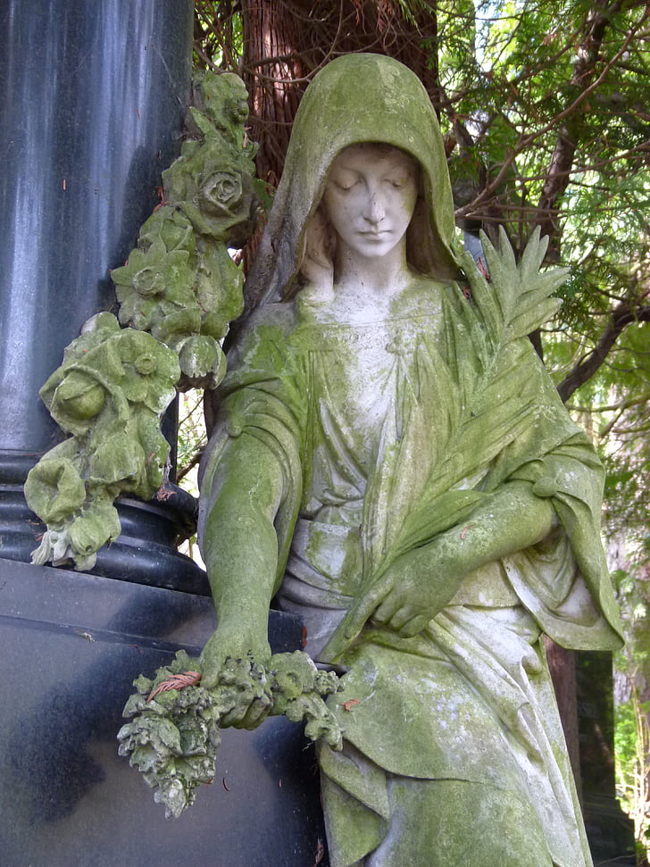 sorg, kvindelig statue, kirkegård