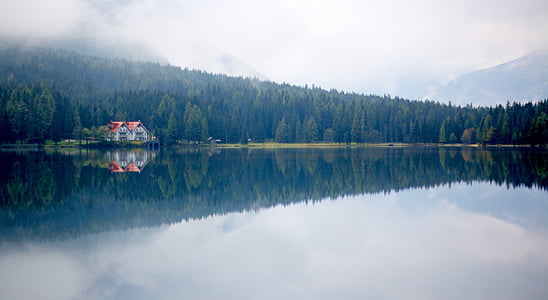 Lago, Antholz, natureza, Tirol do Sul, Dolomitas, Alpina, Antholz lago
