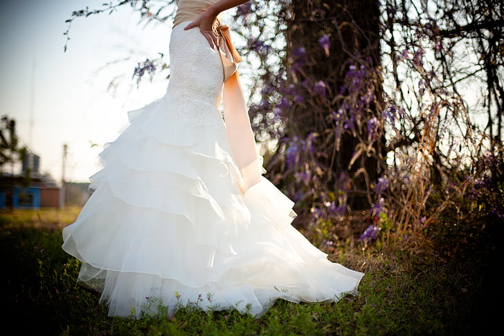 robe de mariée, robe, femme, blanc, femelle, élégant, élégance