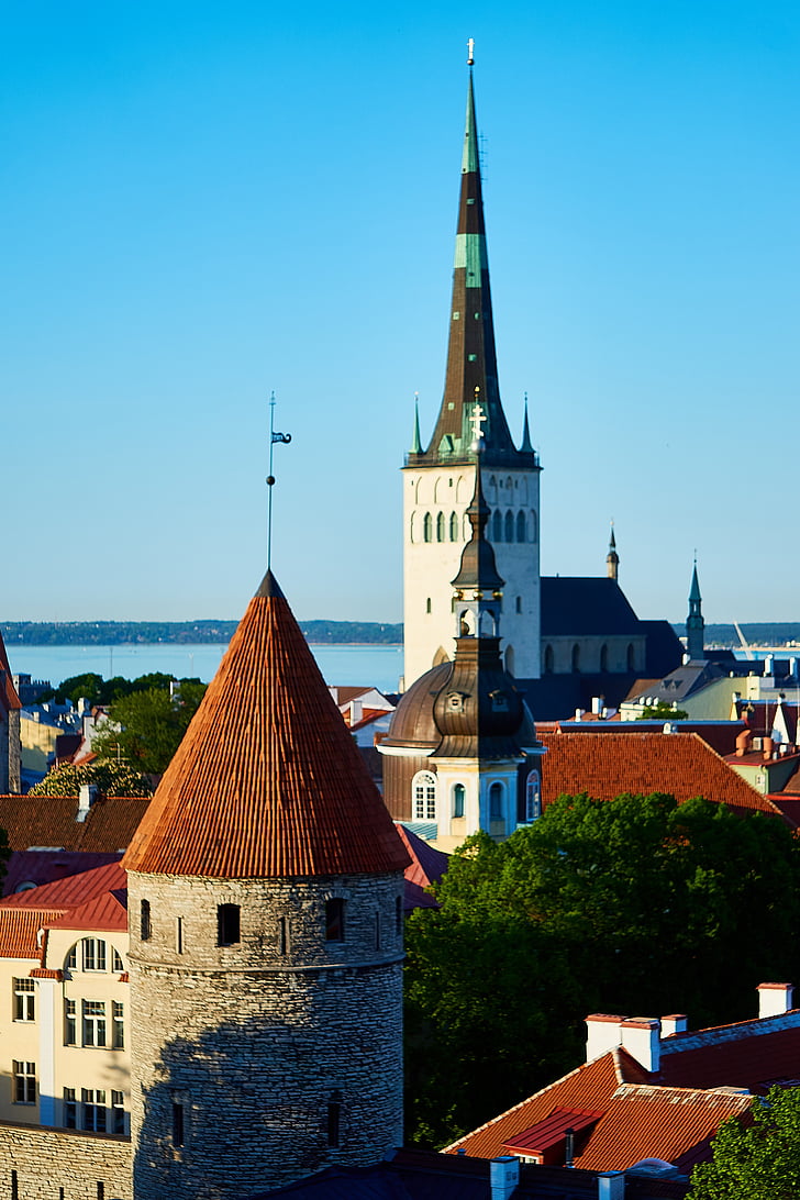 estonia, tallinn, reval, historically, old town, olaf church, baltic states