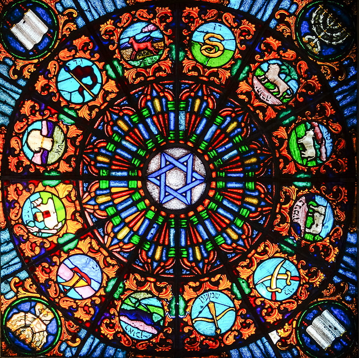 vitrage, star of david, stained glass, church window, artfully, old window, architecture