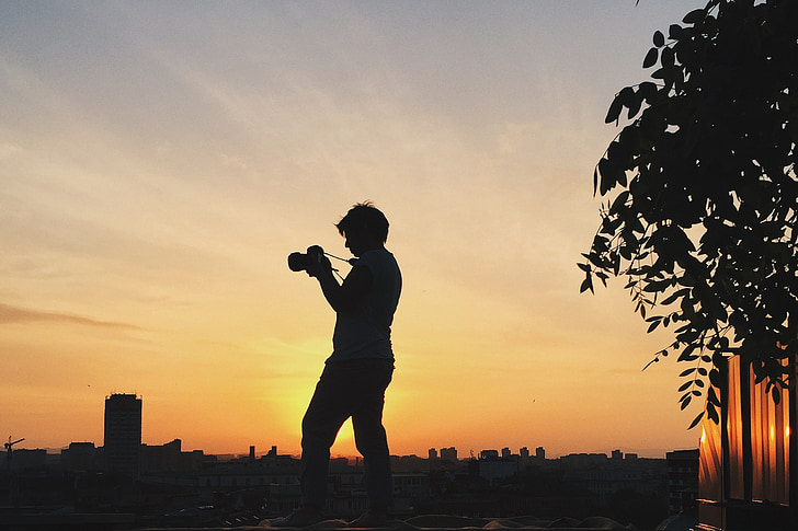 person, photographer, silhouette, camera, professional, sunset, male