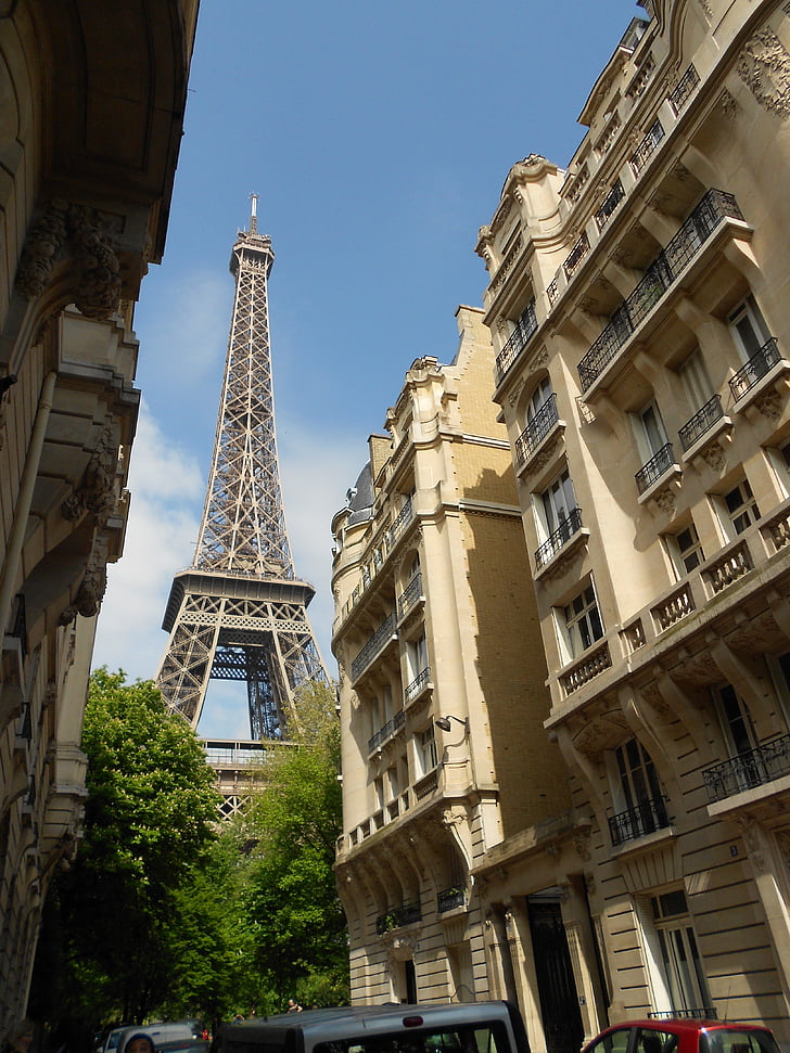 Paris, Fransa Eyfel Kulesi, Simgesel Yapı, mimari, gökyüzü, bulutlar, binalar