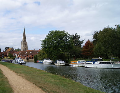 floden, Thames, England, Abingdon, bådene, kirke
