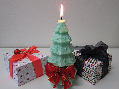 Boże Narodzenie drzewo, Choinka, Świeca, Boże Narodzenie, zielony, prezent, obecny
