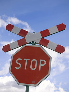 знак, Стоп, преминаването на, железопътните, влак, железопътна пресичане, пътни знаци
