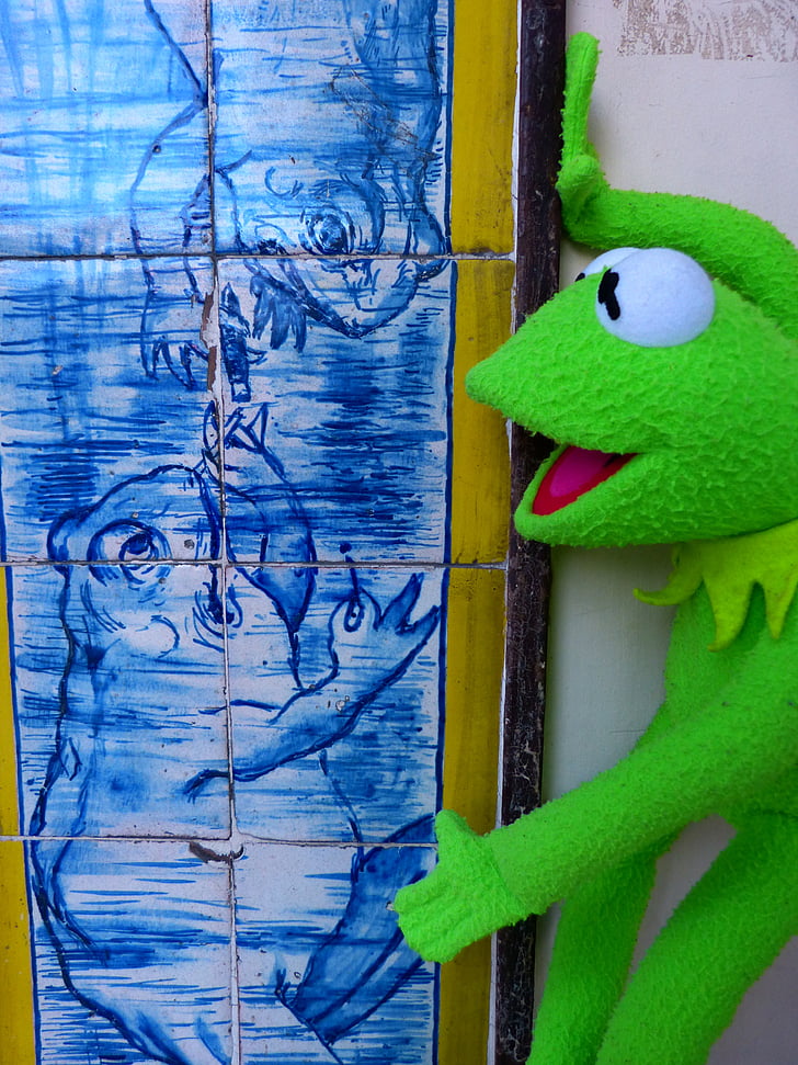 azulejos, pločica, plava, žaba, žaba, za nepušače, Kermit