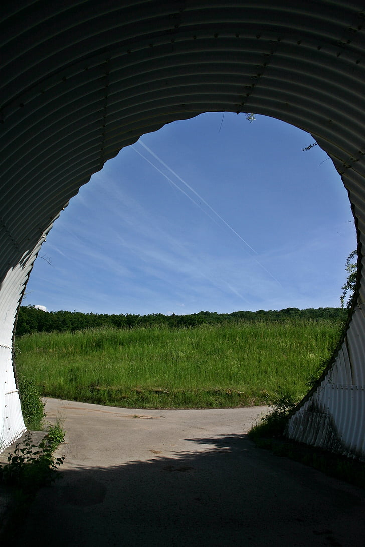 underpass, passage, away, tunnel, road, meadow, summer