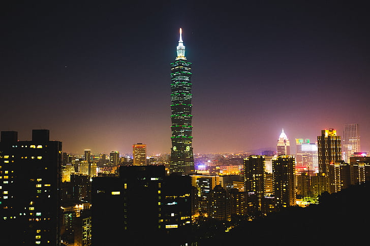 taipeh 101, Taipėjus, miesto peizažas, Miestas, naktį, Panorama, dangoraižis