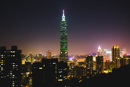 Taipeh 101, Taipei, pemandangan kota, Kota, malam, cakrawala, pencakar langit