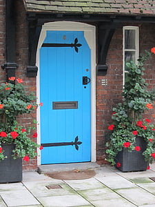 blue, door, roses, stone, architecture, london, entrance