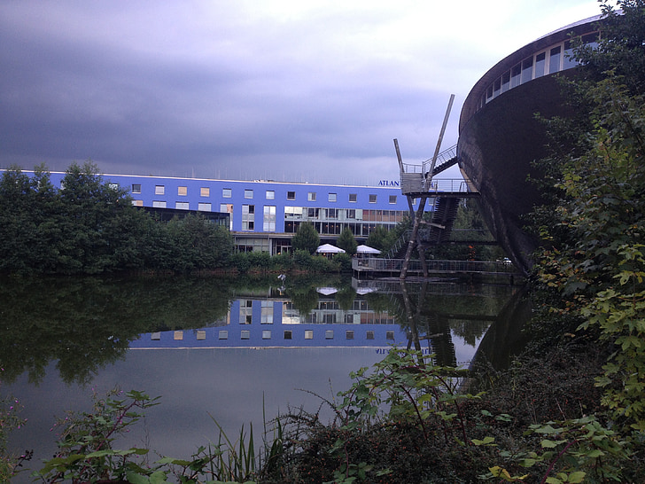 Bremen, Rio, arquitetura, edifício, azul, Lago, água