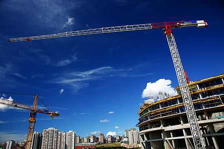 konstruksi, Crane, biru, bangunan, struktur, perspektif, Pusat kota
