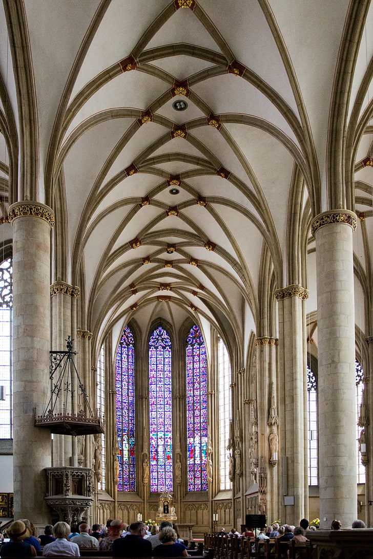 St Lambertikirche, nau, Esglèsia tipus sala, arc apuntat, columnar, gòtic tardà, finestra de l'església