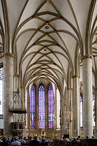 Iglesia de San lamberti, nave, Iglesia de pasillo, arco apuntado, columnar, gótico tardío, ventana de iglesia