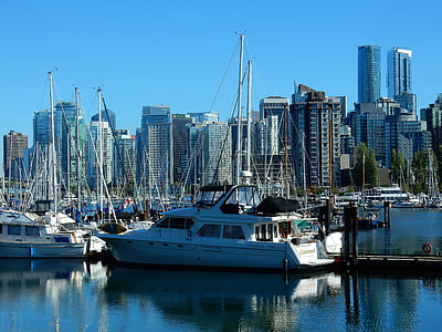 Vancouver, skyline, False creek, Canada, British colombia, solen, blå