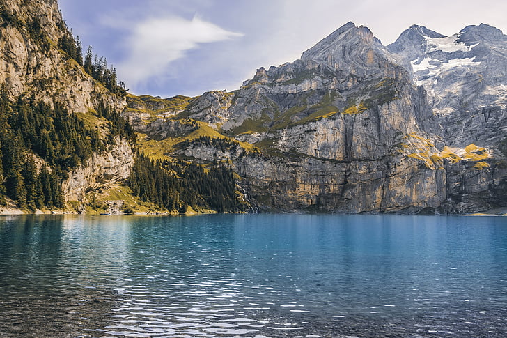 Příroda, krajina, jezero, hory, Lake oeschinen, Kandersteg, Švýcarsko