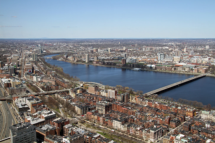 Бостон, вид зверху, місто, Міські, Топ, Будинки, Річка