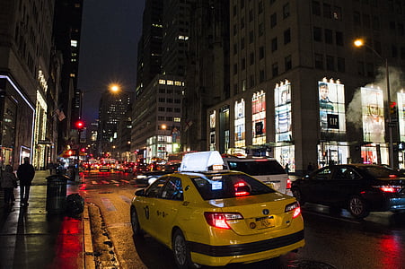 出租车, 黄色, 出租车, 城市, 城市, 街道, 汽车