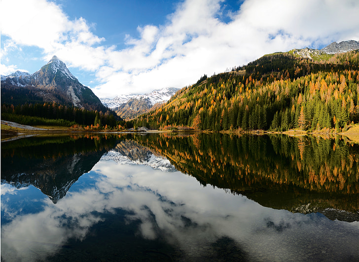 Bergsee, Alpine, Austria, montañas, agua, lago alpino, idílico